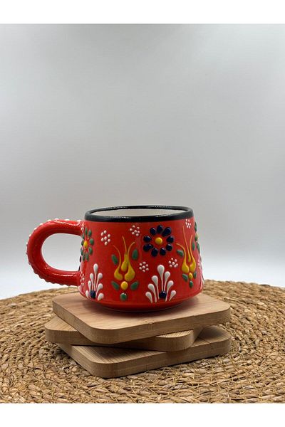 3DreaMaker 2 Pieces Handmade Ceramic Mug with Embossed Pattern