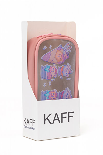 MUCCO 01112 Pink Color Teddy Bear Patterned Pvc Transparent Waterproof Single Compartment Pen Holder Pencil Case