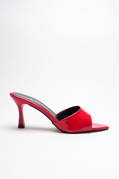 Lizzu Women's Pointed Toe Open Heeled Slippers Leni Red Patent Leather