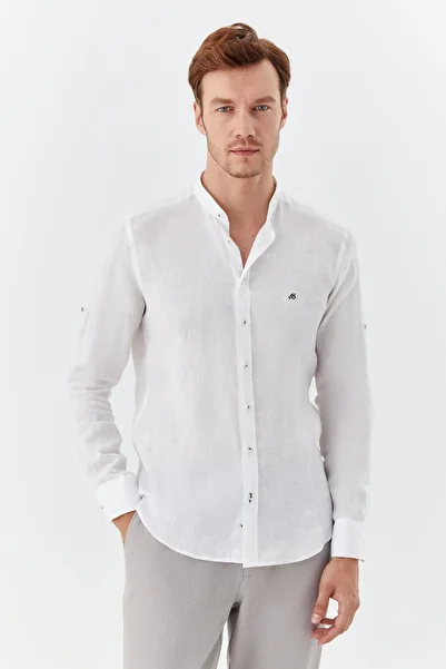 Sabri Özel Judge Collar Linen Men's Shirt White
