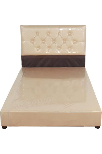 HOMEVEO Modern and Luxurious Upholstered Bed Frame for Bedroom Without Mattress, Beige, Size 90×190
