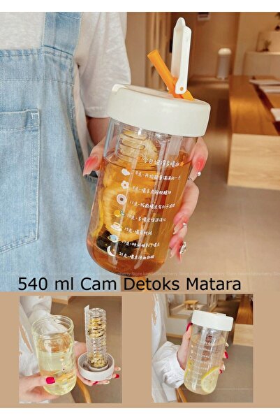 Kiesa Cam Detoks Matara Süzgeçli Pipetli Detoks Su Matara Detoks Şişe Gıdaya ...