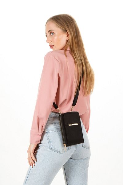 Newish Women's Black Bella Phone Holder Wallet Hand and Shoulder Bag New283