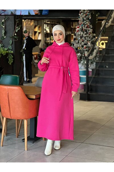 Esre Store 44108 - فستان حجاب ثلاثي الخيوط وردي