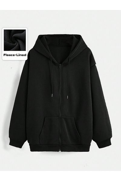 Deocept Unisex School High School Middle School Unprinted Plain Zipper Jacket Hooded Basic Oversize Wide Sweatshirt