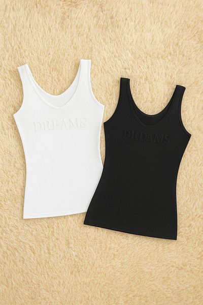 QKK Women's Modal Cotton Lycra Embossed Printed Camisole 2-Piece Undershirt Q6K6K5T0Ka