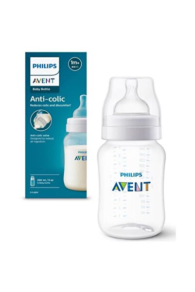 Philips Avent Biberon Philips Avent SCY103/01, Dispozitiv anticolici, 260 ml, +1 lună, Fără BPA (Alb/Transparent)