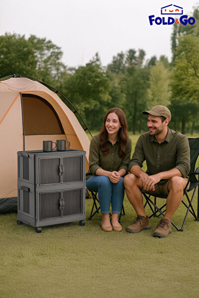 Fold&Go 2 Katlı Portatif Organizer Tekerlekli Dolap ”Antrasit” Çok Amaçlı Mıknatıs Kapaklı Katlanır