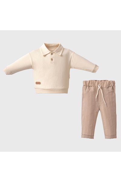 ciciben Lapel Buttoned Baby Boy Linen Trousers Suit - Coffee