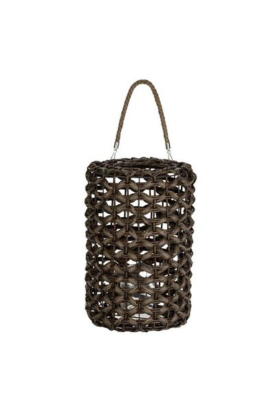 divendi-ro Decorative lantern, glass candle base and thick rope handle, hanging, 10x12cm, brown