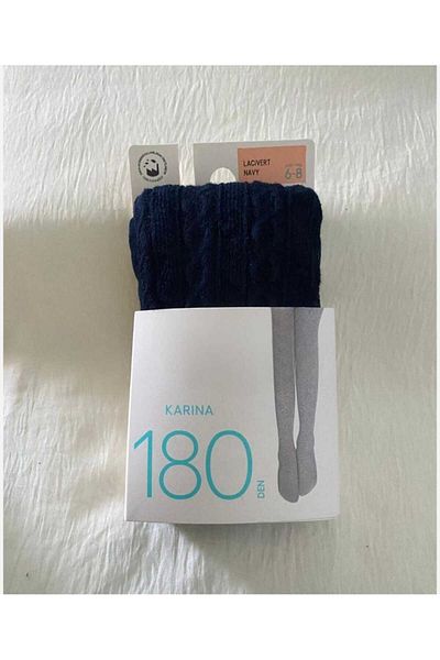 DÜVEN Navy Blue Color Knitwear Toe Durable Patterned Children's Pantyhose - (Thick Wife Pantyhose)