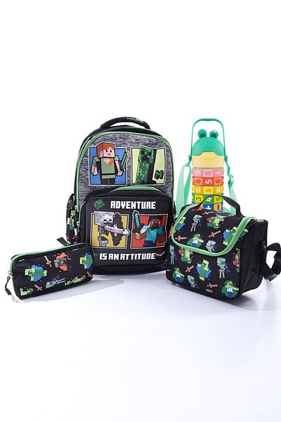 ZUZUNGA Adventure Themed Boy's School Bag - Colorful Numbers and Shapes Educational Water Bottle Set