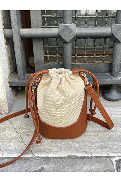 nura Taba Women's Linen Mini Drawstring Hand and Shoulder Bag