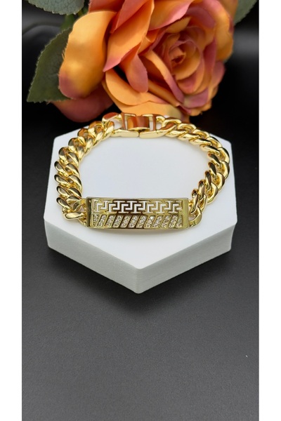 XUPING JEWELRY Taşlı Marka Model Künye Kalın Zincir Gold Bileklik