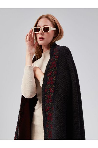 fiore fashion Shoulder Shawl Angora Black