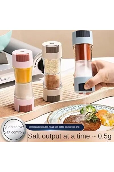BLUE CORAL Double Head Salt and Pepper Shaker with Pour Holes, Spice Organizer for Home and Hotels, (Khaki)