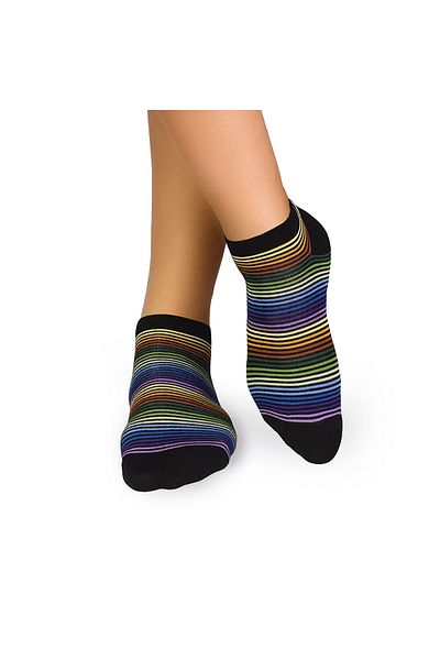 Pirin Hill FINE BAMBOO short bamboo socks with dark rainbow stripes