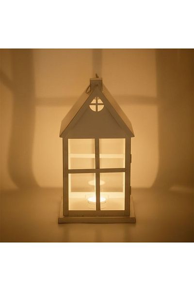 divendi-ro Decorative lantern in the shape of a house with candle holder inside, hanging, 16x16x30 cm, white