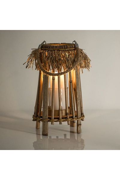 divendi-ro Decorative conical decorative lantern with vertical reed pattern, hanging, Ø16x15 cm, brown