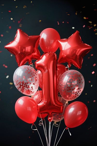 PARTİAVM 1 Year Old Red Number Balloon Birthday Party Set Red Color Balloon Red Sequin Transparent Balloon