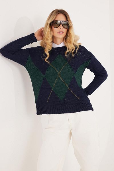 Tudors Women's Regular Fit Classic Cut Crew Neck Navy Blue Sweater