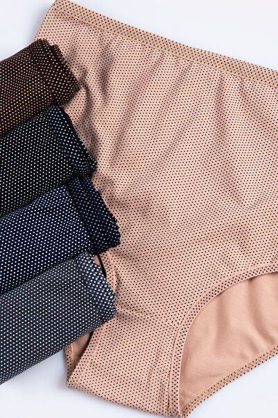 Happy Fox Βαμβακερά γυναικεία εσώρουχα ψηλόμεσο σετ 5 τεμαχίων Πακέτο Lycra Plus Size Printed Score Wide Edge