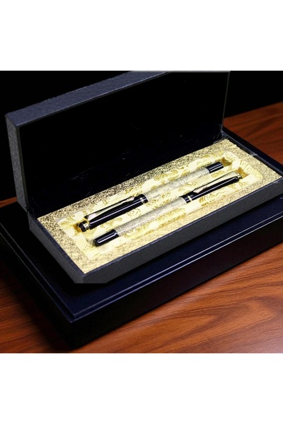 Kuzey Tacı Özel Desenli İkili Lüks Dolma Ve Tükenmez Kalem Seti(Hediye Kutulu...