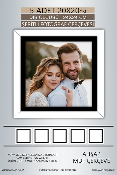 yhfoto 5 Pieces 20X20 Frame - White Black Striped Photo Frame - Mdf Frame - Square Frame