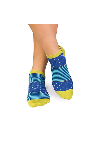 Pirin Hill FINE BAMBOO short bamboo socks with turquoise blue polka dots and stripes