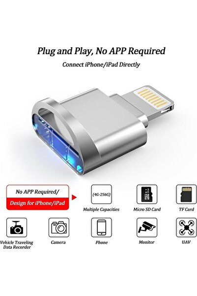 Wevox Lightning To Micro SD/TF Card Reader iPad/iPhone 8/X/11/12/13/14 Pro Max/Plus Uyumlu Metal Çevirici