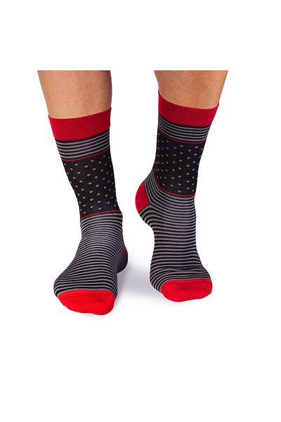 Pirin Hill FINE BAMBOO bamboo socks with polka dots and stripes black gray