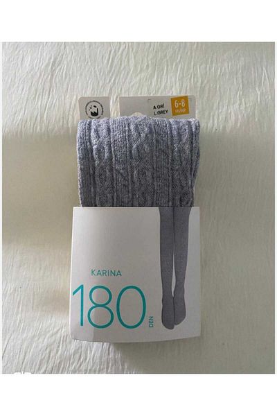 DÜVEN Gray Color Knitwear Toe Durable Patterned Children's Pantyhose - (Thick Wife Pantyhose)