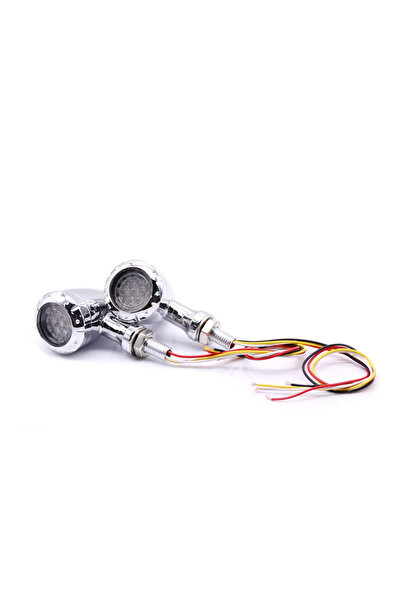 EVO MOTORS Set 2 semnalizari moto argintii LED Chopper glont pozitie stop A879