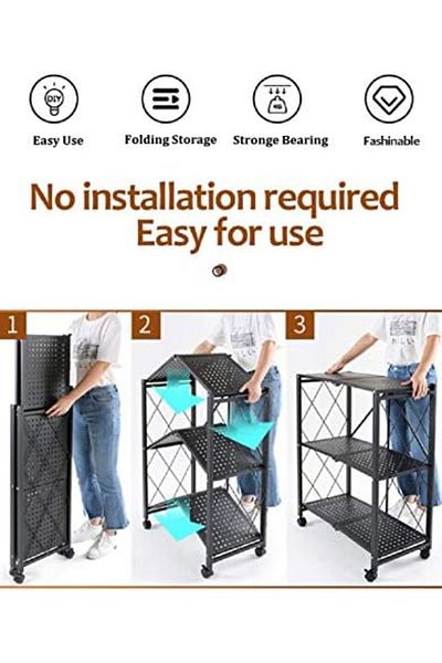 ماركة غير محددة O9 O-NINE 4 Tier Foldable Storage Shelf Unit with Wheel, Heavy Duty Storage Shelving Unit