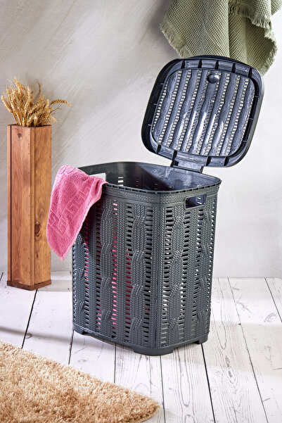 Homie Çamaşır Sepeti - Örgü Desenli Siyah 45 Litre Kirli Çamaşır Sepeti