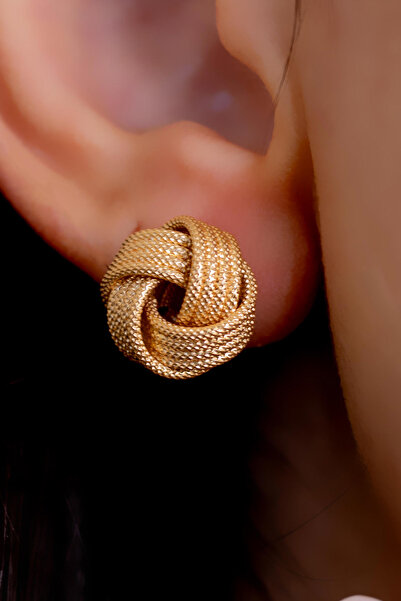 Bayar Gold 14 Ayar Altın İtalyan Hasır Düğüm Küpe 1,4 cm