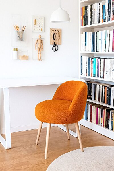 PUFANNA X Large Turuncu Tedy Kumaş Dekoratif Berjer Puf Makyaj Masası Pufu