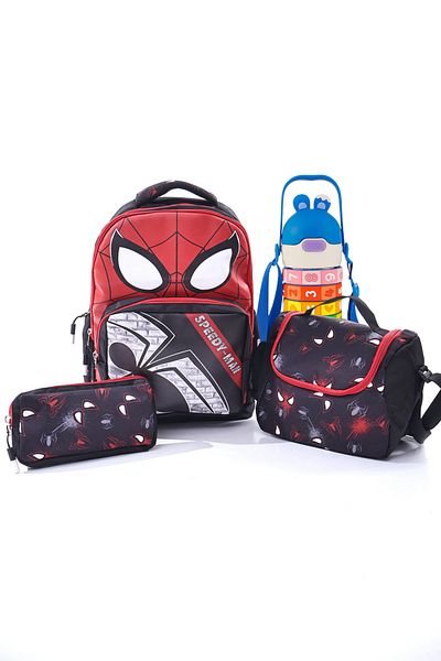 ZUZUNGA Spider-Man Themed Boy's School Bag - Colorful Numbers and Shapes Educational Water Bottle Set