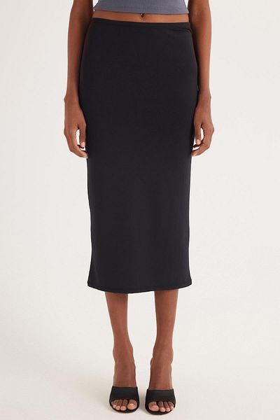 Tudors Women's Slim Fit Slim Fit Midi Length Black Skirt