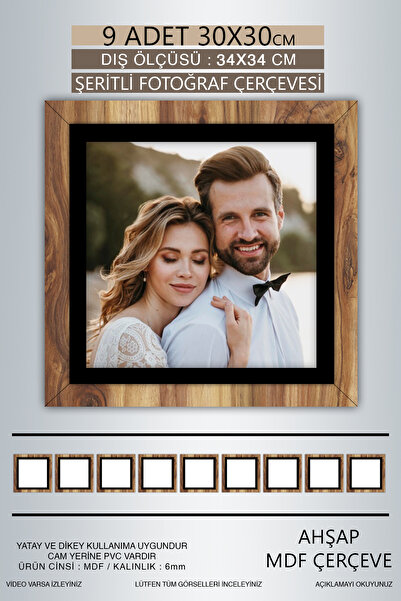 yhfoto 9 Pieces 30X30 Frame - Wooden-Black Striped Photo Frame - Mdf Frame - Square Frame