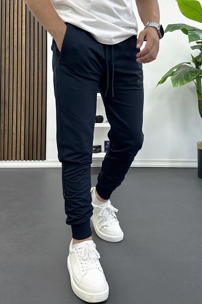 Edwox Men's Regular Fit Narrow Leg Elastic Leg Sweatpants Navy Blue Edw406