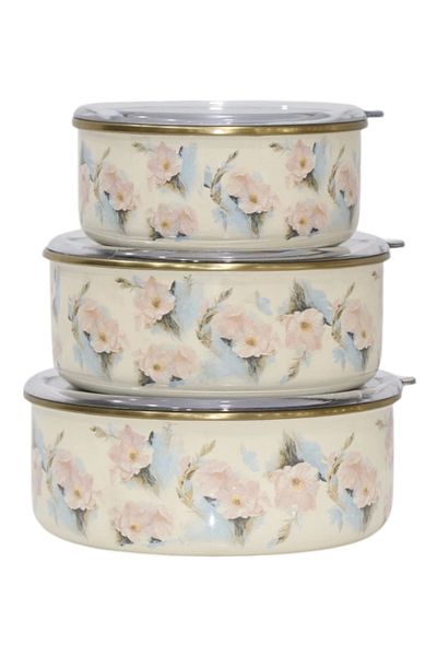PR HOME Flower Enamel Triple Storage Set