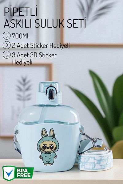 Nandy Home Labubu Flask with Label Gift, Strap and Straw