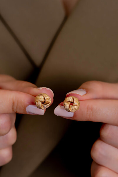 Bayar Gold 14 Ayar Altın İtalyan Hasır Düğüm Küpe 1,2 cm