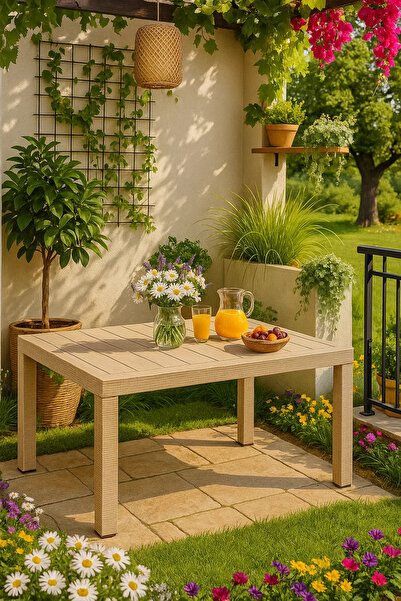 SANDALİE Nova Masa Rattan 90x150 Camsız Bahçe&balkon&teras Masası - Cappucino