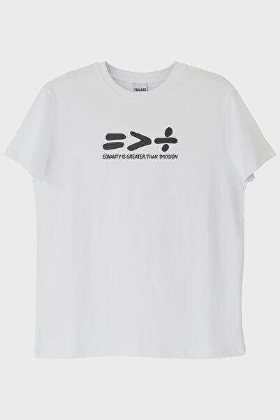 NUUGG المساواة أكبر من القسمة تي شيرت أبيض