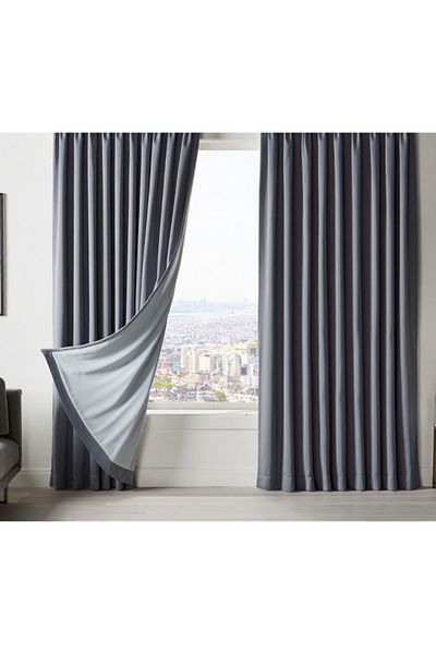 MebelPort Curtain Blackout Curtain 100% Luxury Dauble Blackout Dark Gray Curtain