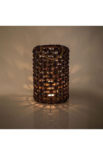 divendi-ro Decorative lantern, glass candle base and thick rope handle, hanging, 10x12cm, brown