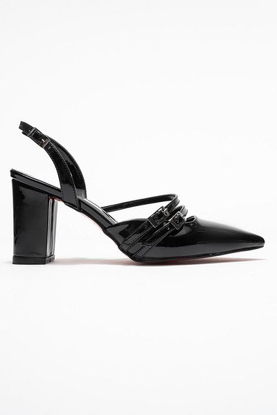 CCWAY AYAKKABI Women's 2-Piece Open Back Heels Black Patent Leather