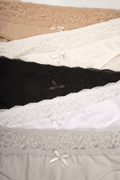 Happy Fox Cotton Women's Lace Panties Set of 5 Pack Lycra Slip Large Size Regular Waist Black